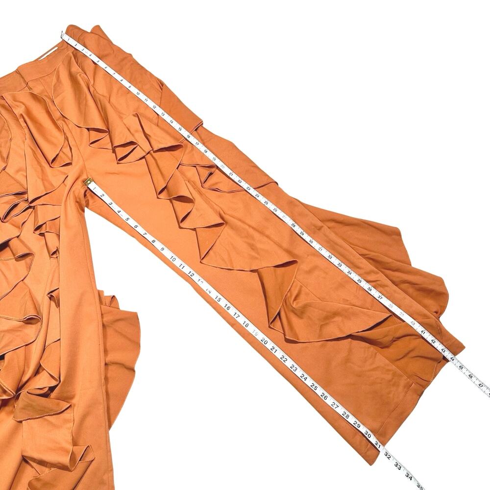 BFYNE | Women | Dara Cascade Ruffle Orange Sleeveless Cropped Top Pant Set | S-M - Picture 8 of 15